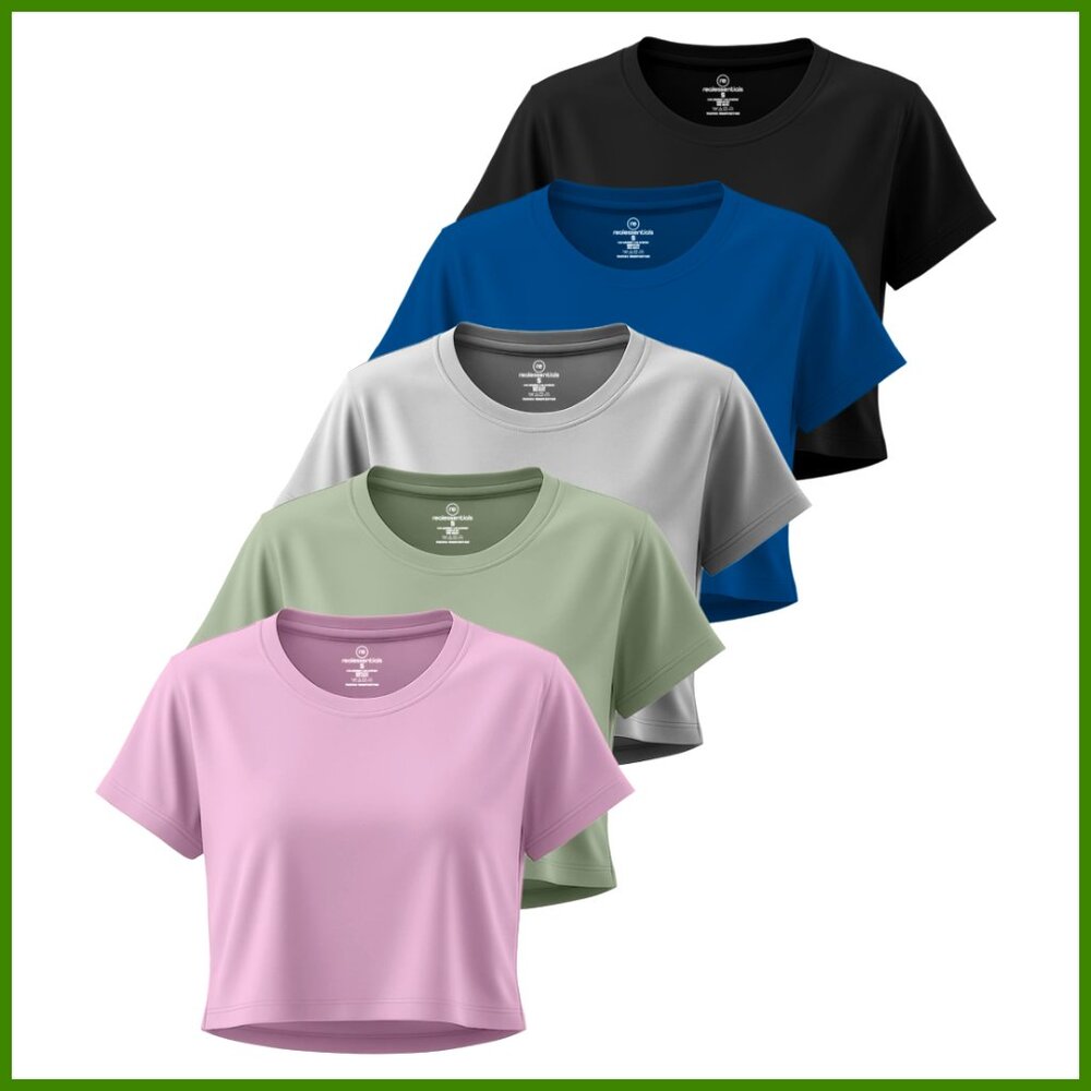 Polyester Blend Crop Top Short Sleeve Athletic Tee 5-Pack